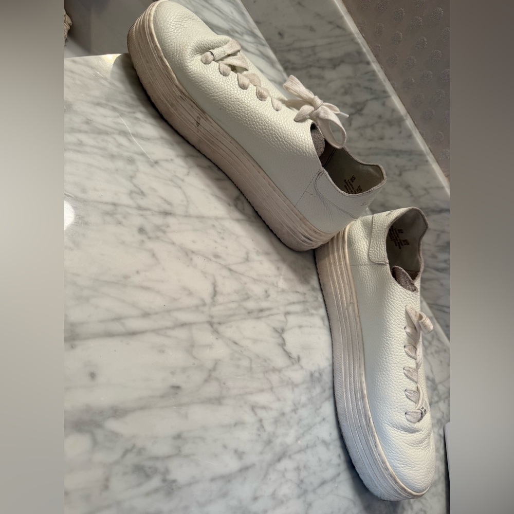Sam Edelman White Leather Platform Sneakers Lace Up Casual Shoes Size 8 - Picture 6 of 10